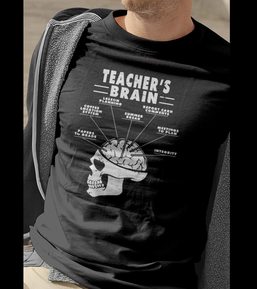 Teacher's Brain Funny Teacher Lesson Planning Report Card Comments Coffee Location System Summer Break Meetings To Plan Papers To Grade Integrity T-Shirt