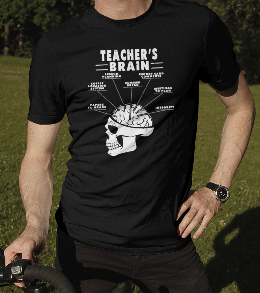 Teacher's Brain Funny Teacher Lesson Planning Report Card Comments Coffee Location System Summer Break Meetings To Plan Papers To Grade Integrity T-Shirt