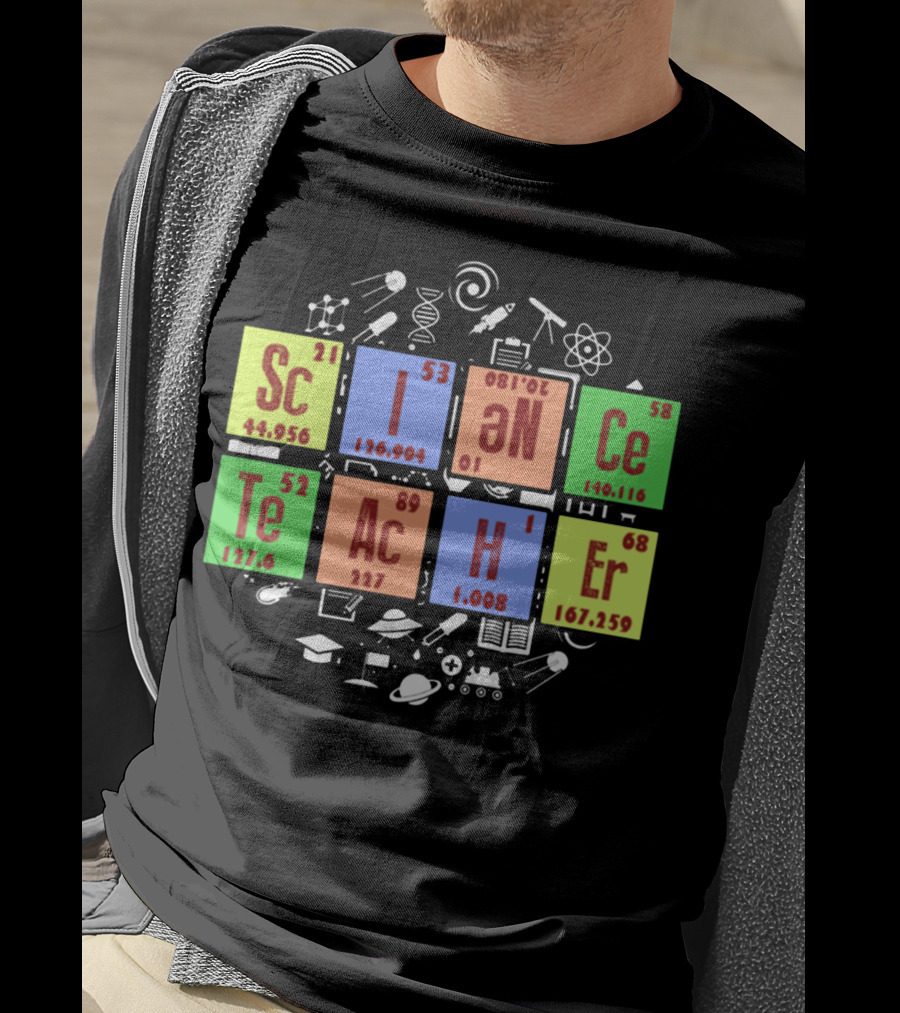 SCIENCE TEACHER Periodic Elements Chemistry Physics Icons T-Shirt