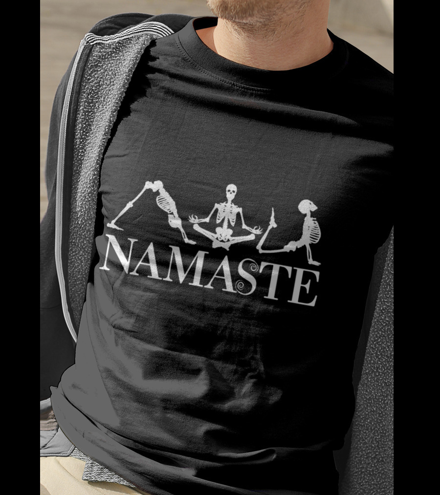 Halloween Skeleton Yoga Namaste Meditating Poses T-Shirt