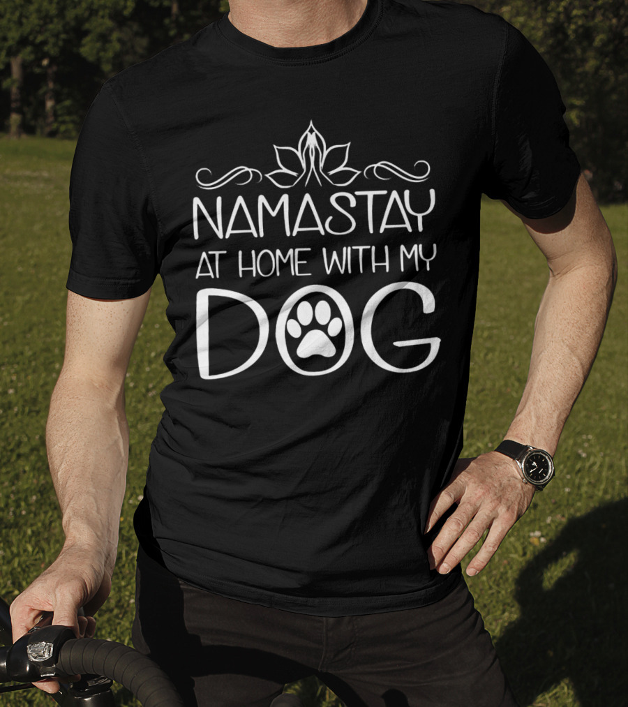 Namastay At Home With My Dog Paw Print Yoga Motif T-Shirt