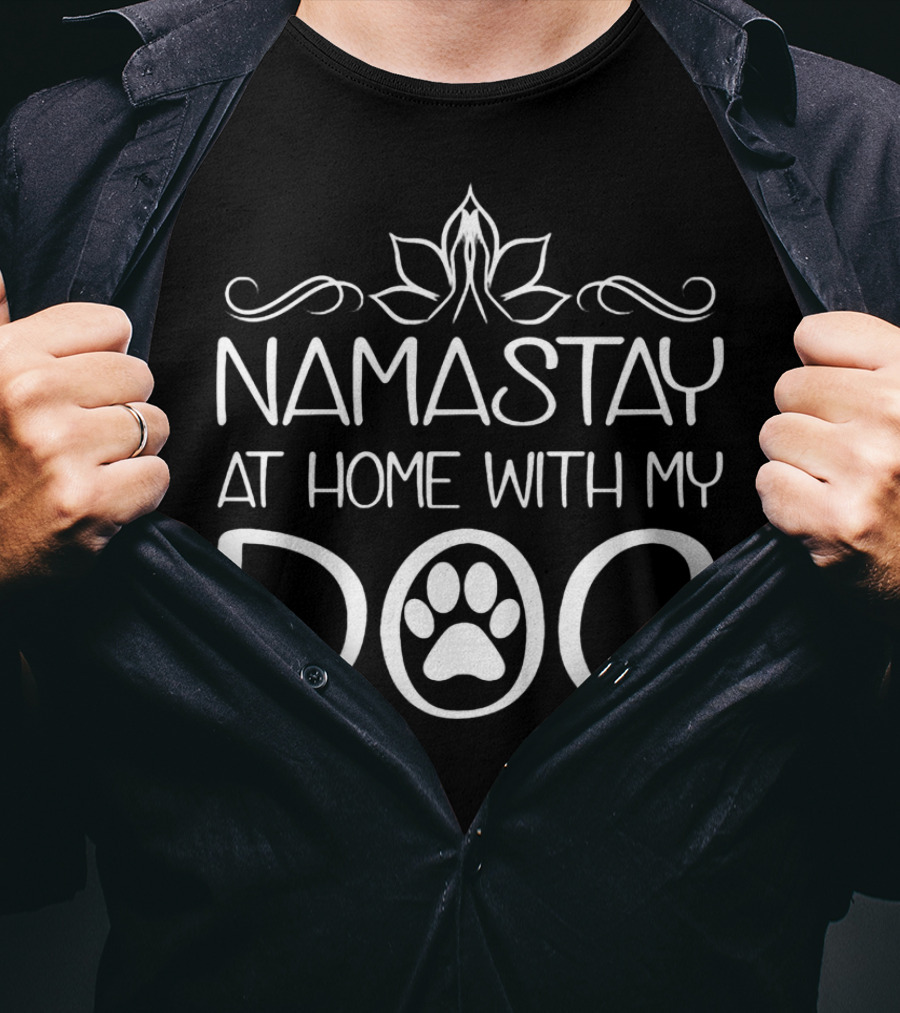 Namastay At Home With My Dog Paw Print Yoga Motif T-Shirt