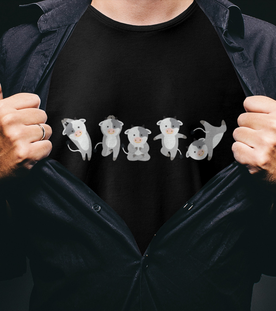 Cow Yoga Poses Cute Cartoon Cattle Characters T-Shirt