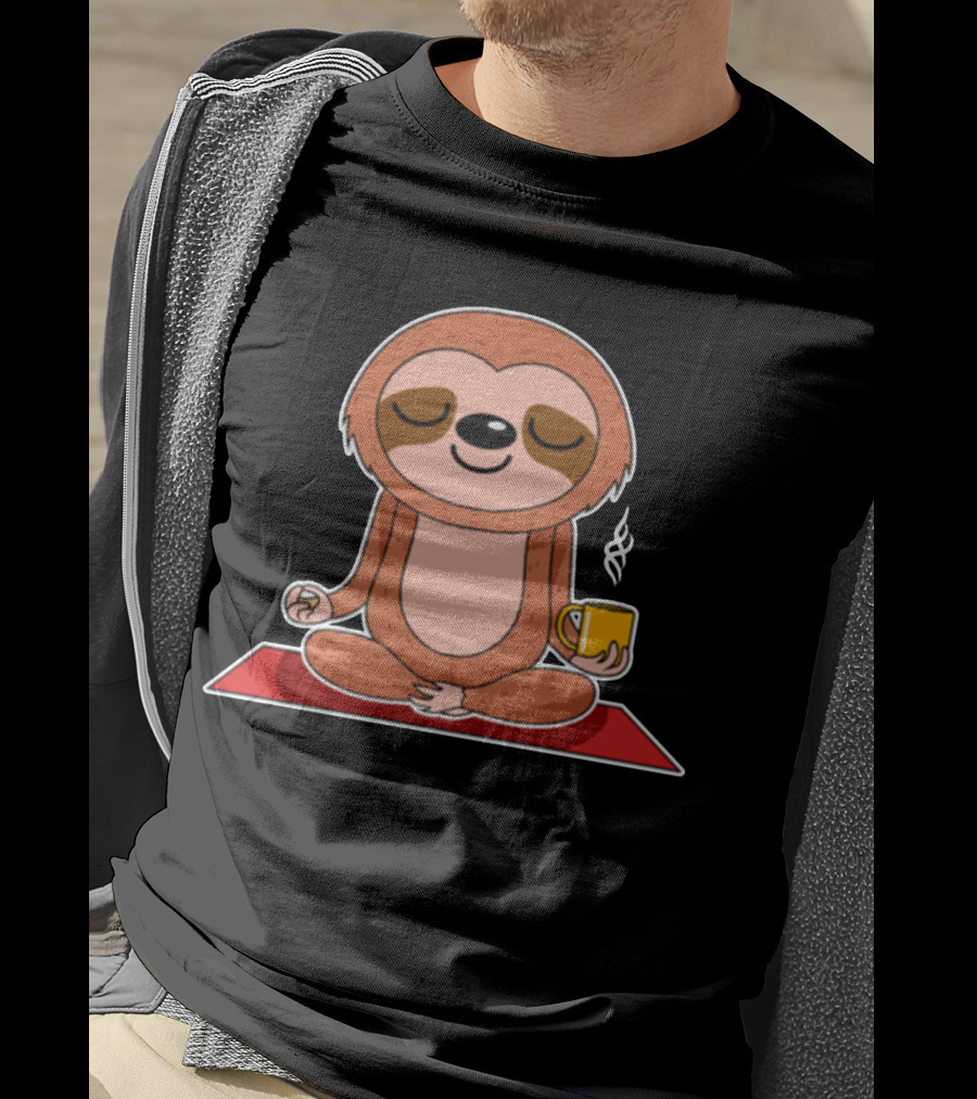 Yoga Sloth Funny Zen Meditation With Coffee T-Shirt