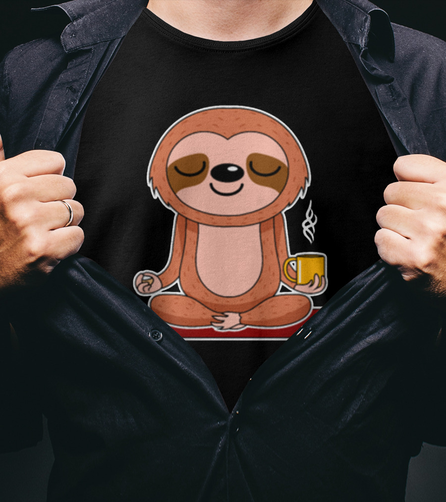 Yoga Sloth Funny Zen Meditation With Coffee T-Shirt