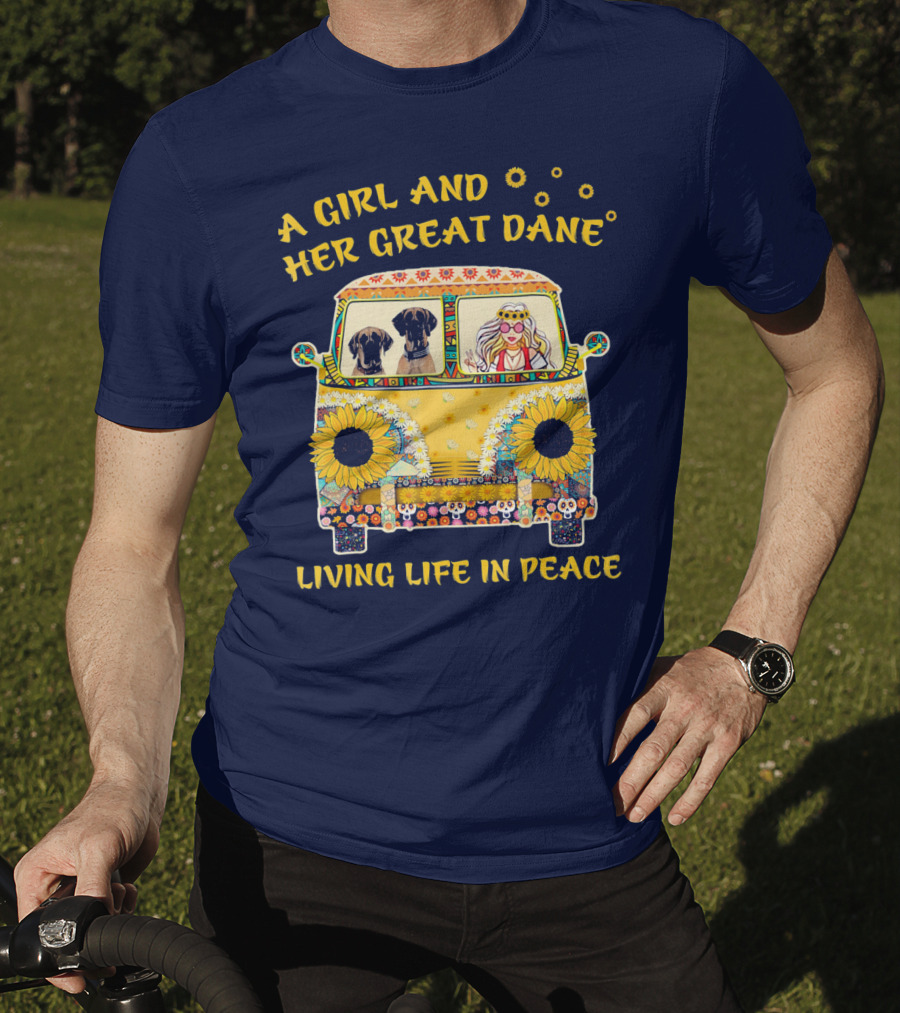 A Girl And Her Great Dane Living Life In Peace Sunflower Van T-Shirt