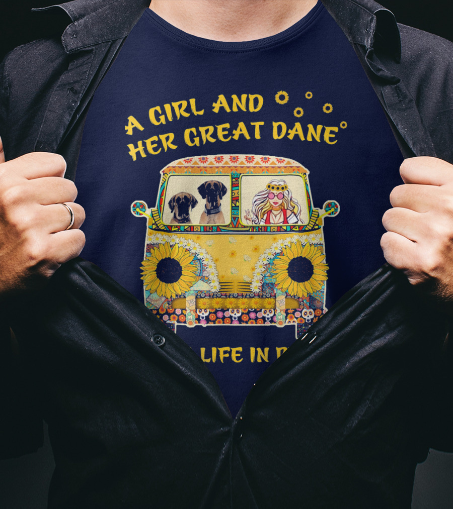 A Girl And Her Great Dane Living Life In Peace Sunflower Van T-Shirt