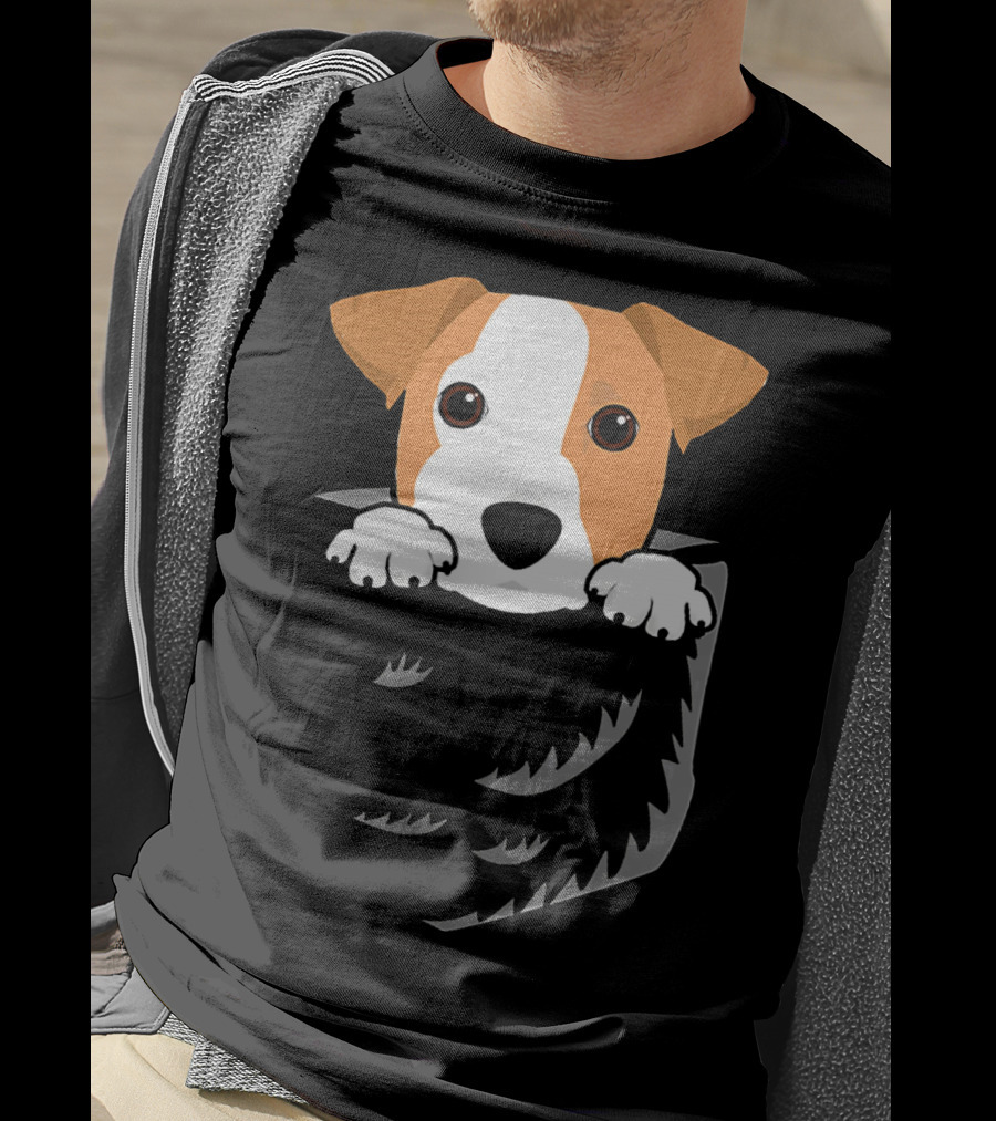 Adorable Jack Russell Terrier In Pocket Looking Out T-Shirt