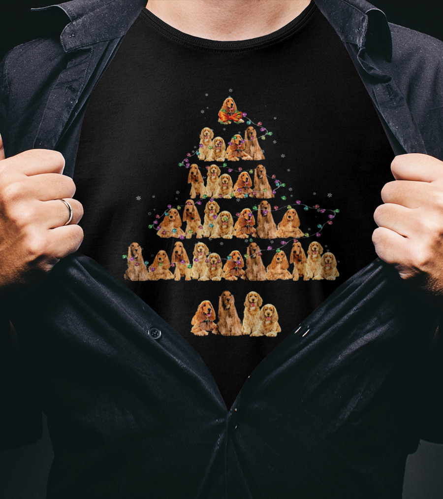 American Cocker Spaniel Christmas Tree With Festive Lights And Stars T-Shirt