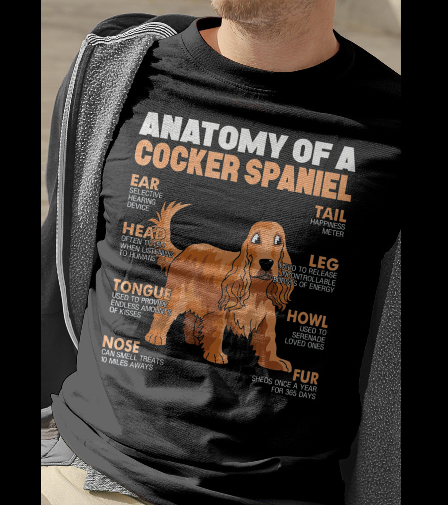 Anatomy Of A Cocker Spaniel Head Tongue Nose Ear Fur Leg Tail Howl T-Shirt