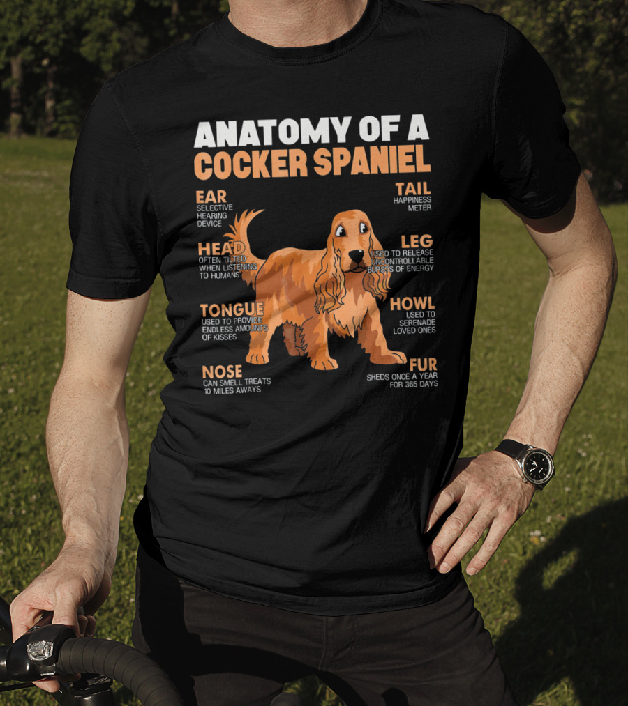 Anatomy Of A Cocker Spaniel Head Tongue Nose Ear Fur Leg Tail Howl T-Shirt