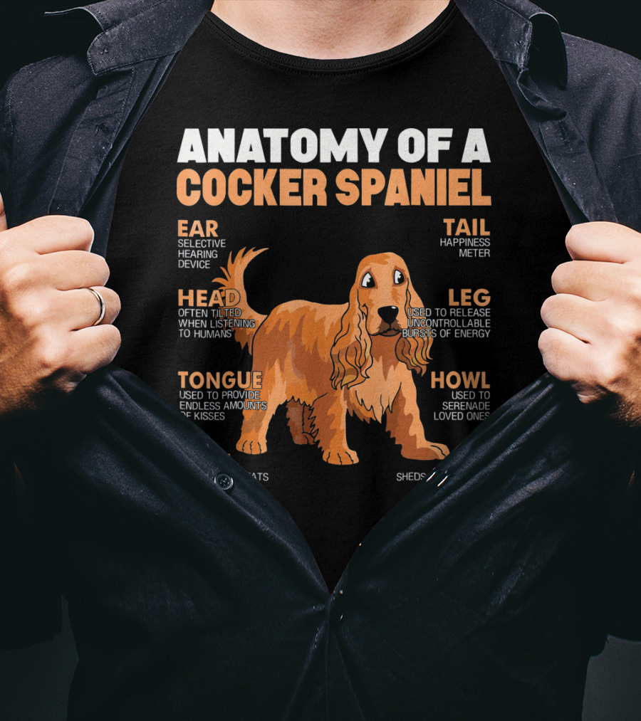 Anatomy Of A Cocker Spaniel Head Tongue Nose Ear Fur Leg Tail Howl T-Shirt