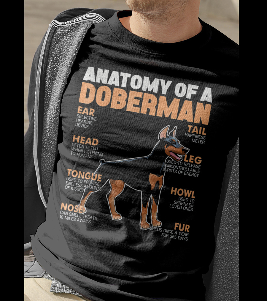 Anatomy Of A Doberman Ear Head Tongue Nose Tail Leg Howl Fur T-Shirt
