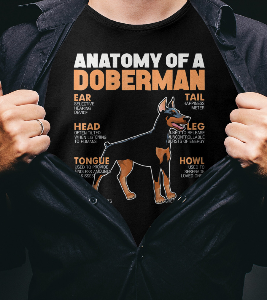 Anatomy Of A Doberman Ear Head Tongue Nose Tail Leg Howl Fur T-Shirt