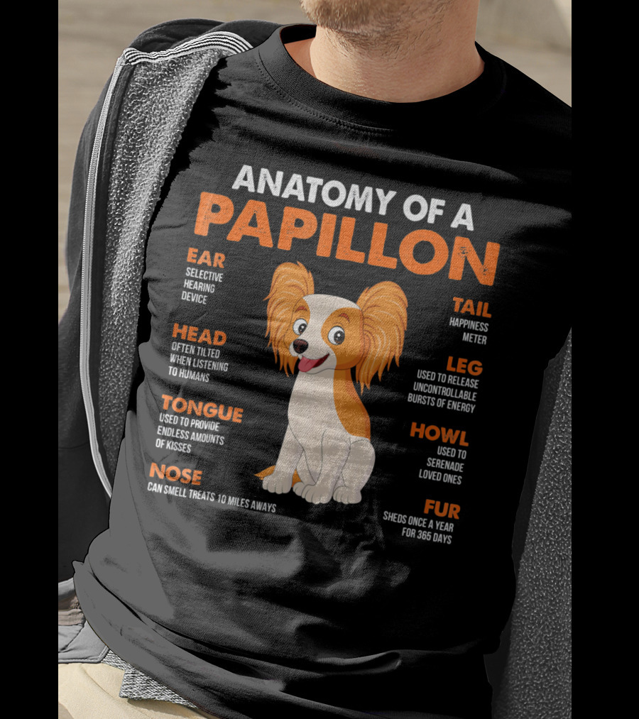 Anatomy Of A Papillon Ear Head Tongue Nose Tail Leg Howl Fur T-Shirt