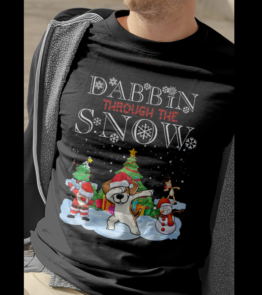 Dabbin Through The Snow Beagles Jack Russell Dog Christmas Scene T-Shirt