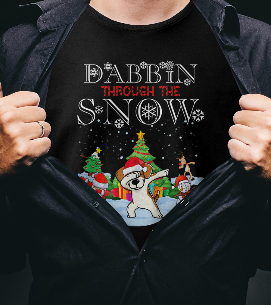 Dabbin Through The Snow Beagles Jack Russell Dog Christmas Scene T-Shirt