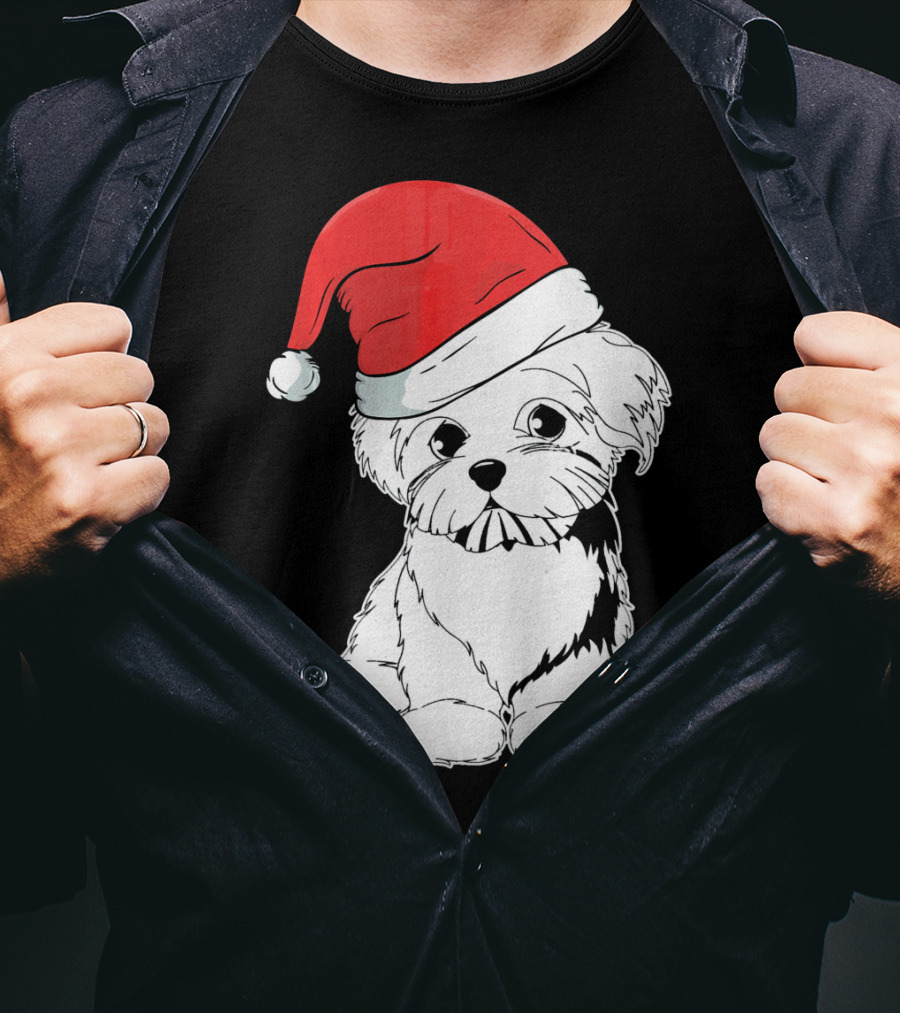 Best Christmas Maltese Santa Hat T-Shirt