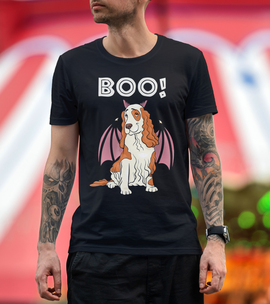 Boo Cocker Spaniel with Bat Wings Halloween T-Shirt