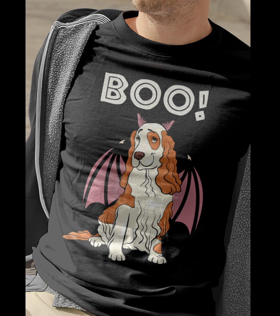 Boo Cocker Spaniel With Bat Wings Halloween T-Shirt