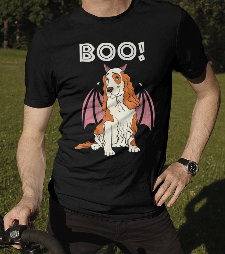 Boo Cocker Spaniel With Bat Wings Halloween T-Shirt