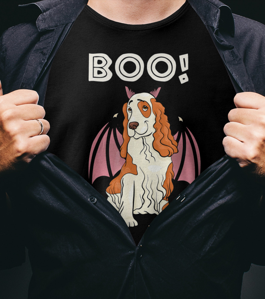 Boo Cocker Spaniel With Bat Wings Halloween T-Shirt