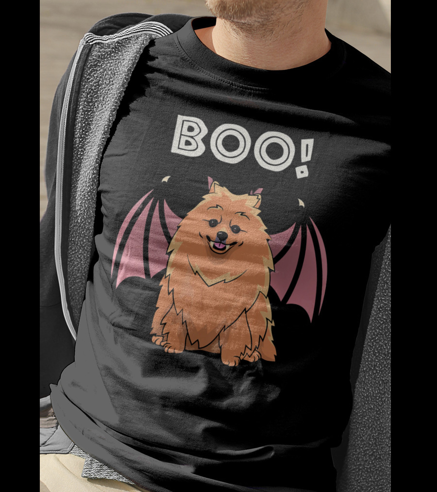 BOO Pomeranian With Bat Wings Halloween T-Shirt