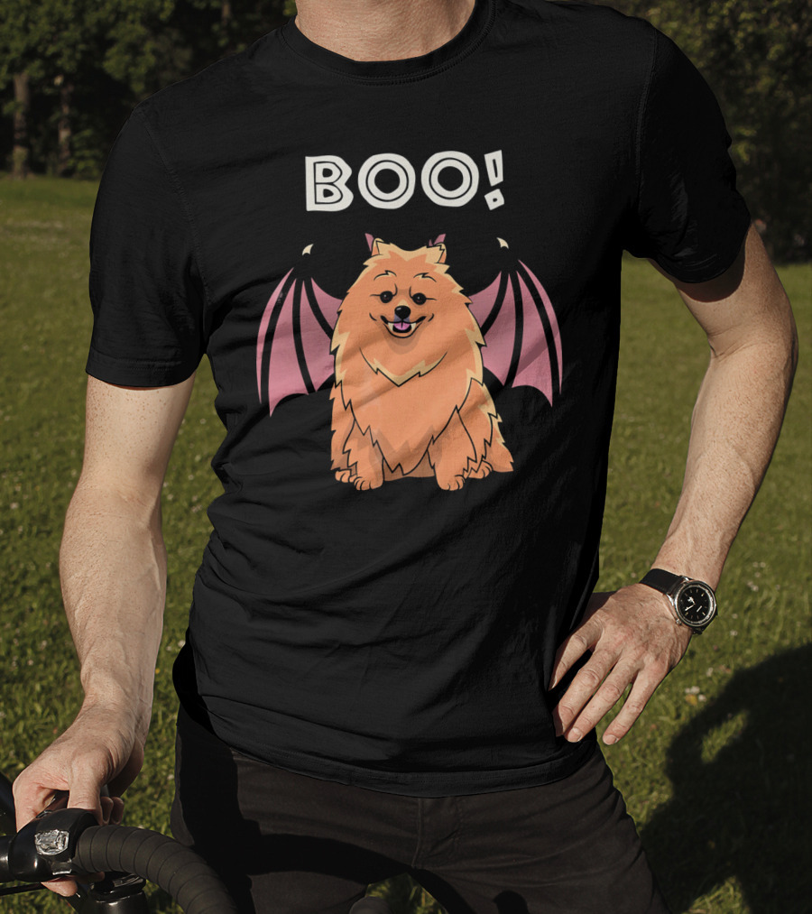 BOO Pomeranian With Bat Wings Halloween T-Shirt