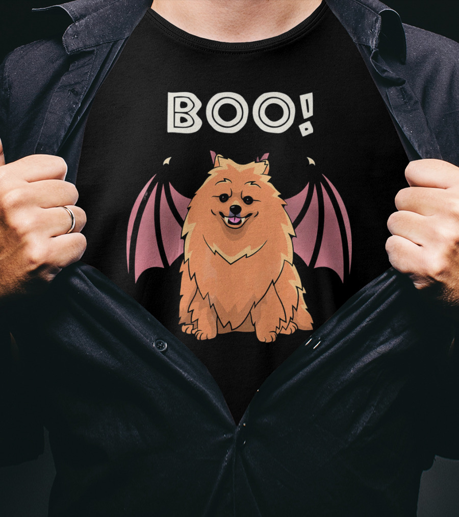 BOO Pomeranian With Bat Wings Halloween T-Shirt
