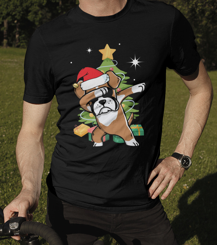 Christmas Boxer Dog Dabbing In Front Of Tree With Gifts T-Shirt
