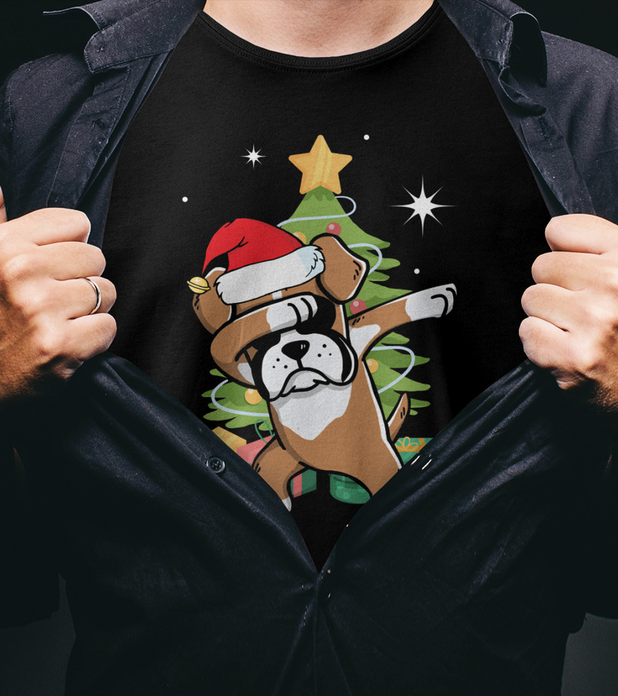 Christmas Boxer Dog Dabbing In Front Of Tree With Gifts T-Shirt