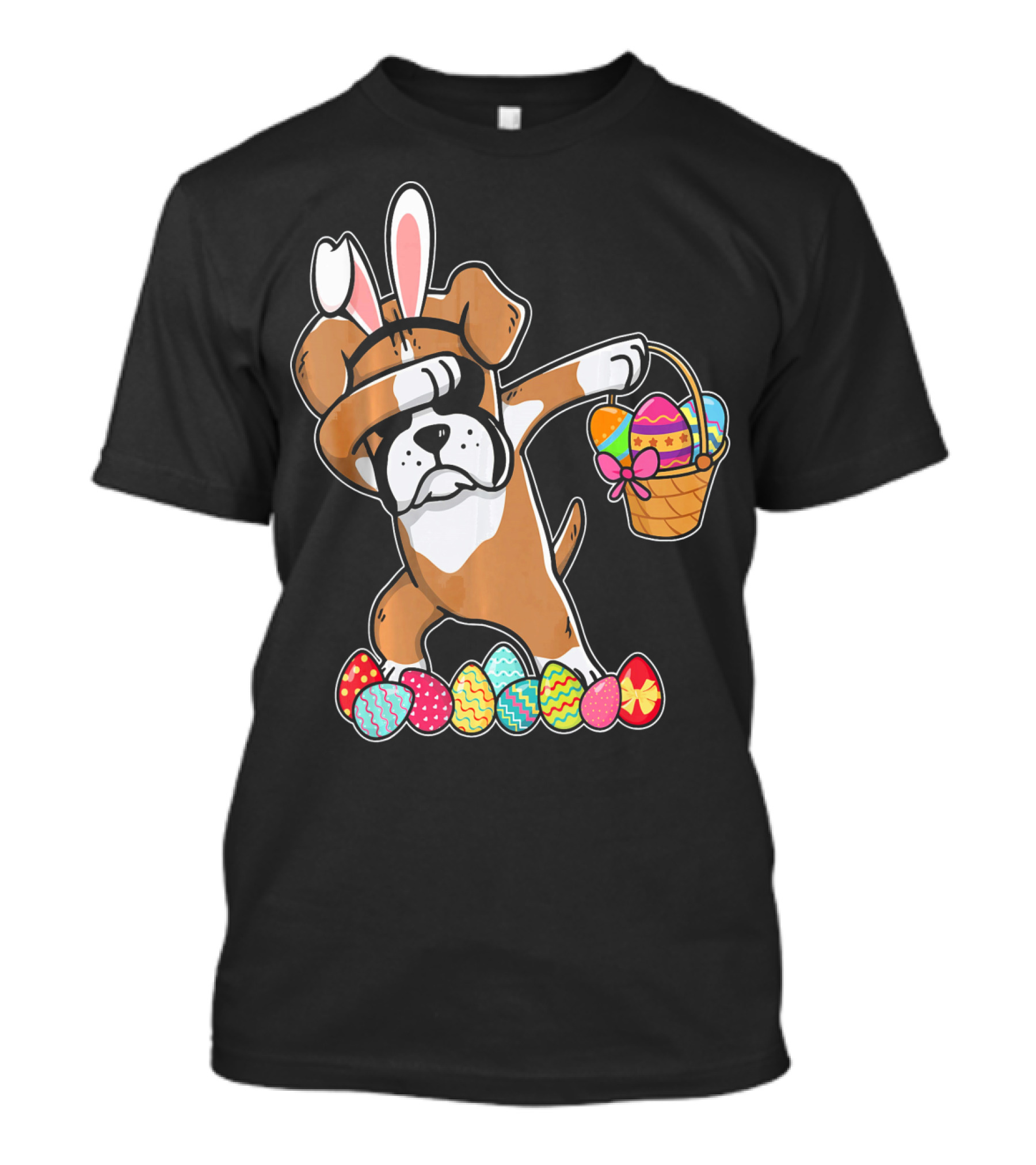 Boxer Dabbing As Easter Bunny With Basket And Eggs T-Shirt