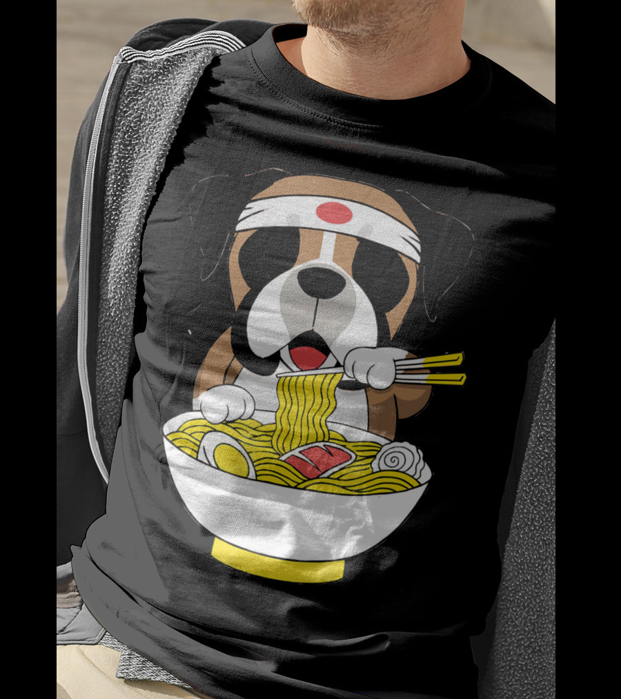 Boxer Dog Eating Japanese Ramen With Chopsticks In Funny T-Shirt
