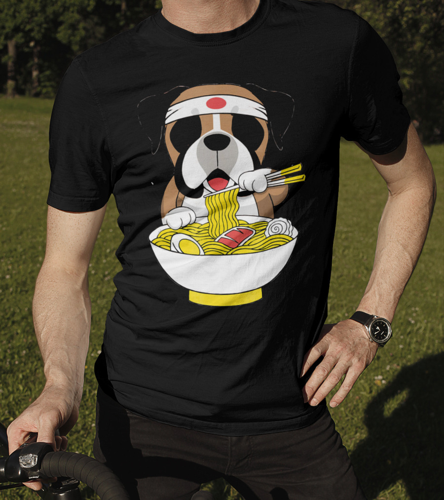 Boxer Dog Eating Japanese Ramen With Chopsticks In Funny T-Shirt