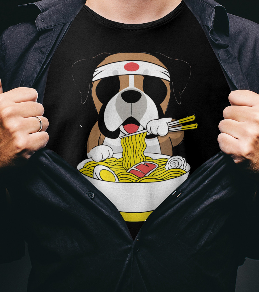 Boxer Dog Eating Japanese Ramen With Chopsticks In Funny T-Shirt