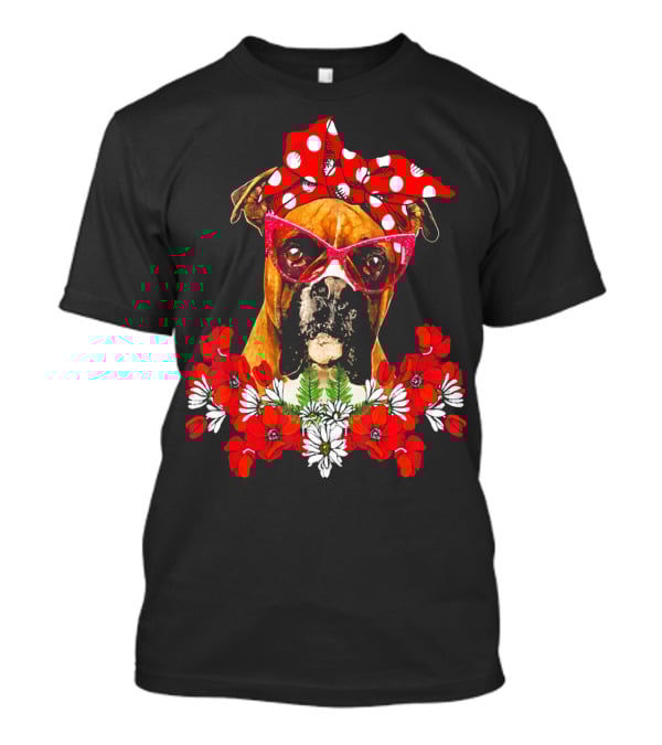 Boxer Dog Moms Red Polka Dot Bow Mixed Flower Arrangement T-Shirt