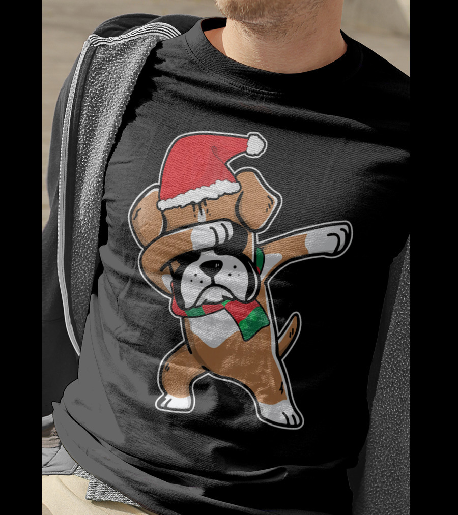 Santa Claus Boxer Dog Dabbing Dance Hip Hop Christmas T-Shirt