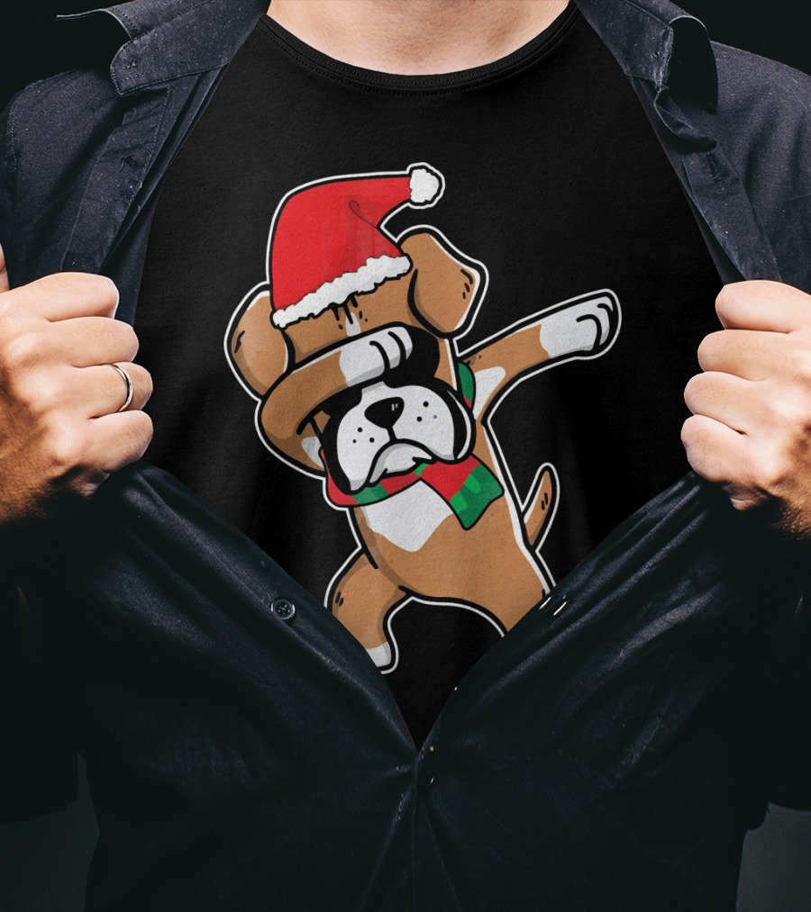 Santa Claus Boxer Dog Dabbing Dance Hip Hop Christmas T-Shirt