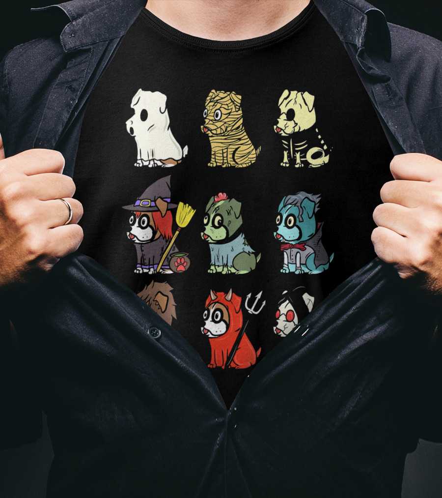 Spooky Boxer Dog Halloween Costumes Ghost Mummy Zombie Witch Werewolf Devil Grim Reaper T-Shirt