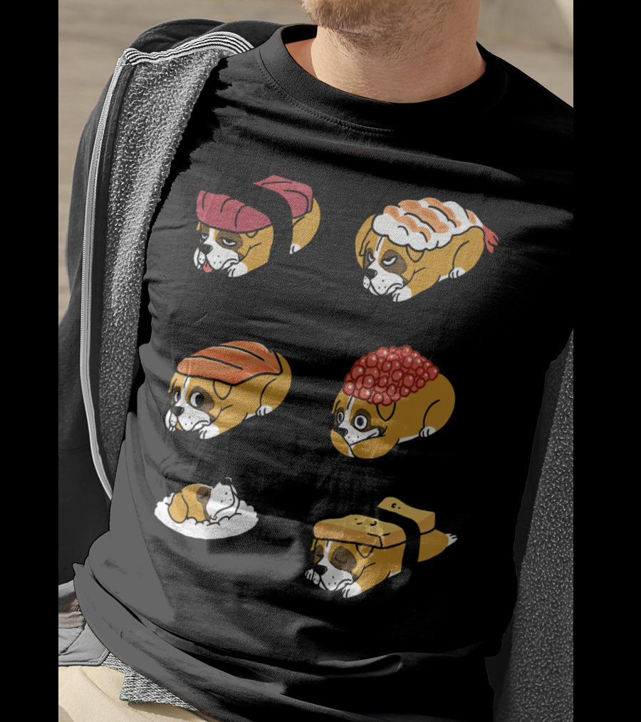 Boxer Dog Nigiri Sushi Funny Dog Boxer Sushi Roll Humor Nigiri Boxer Pups Sushi Styled Boxer Dogs T-Shirt