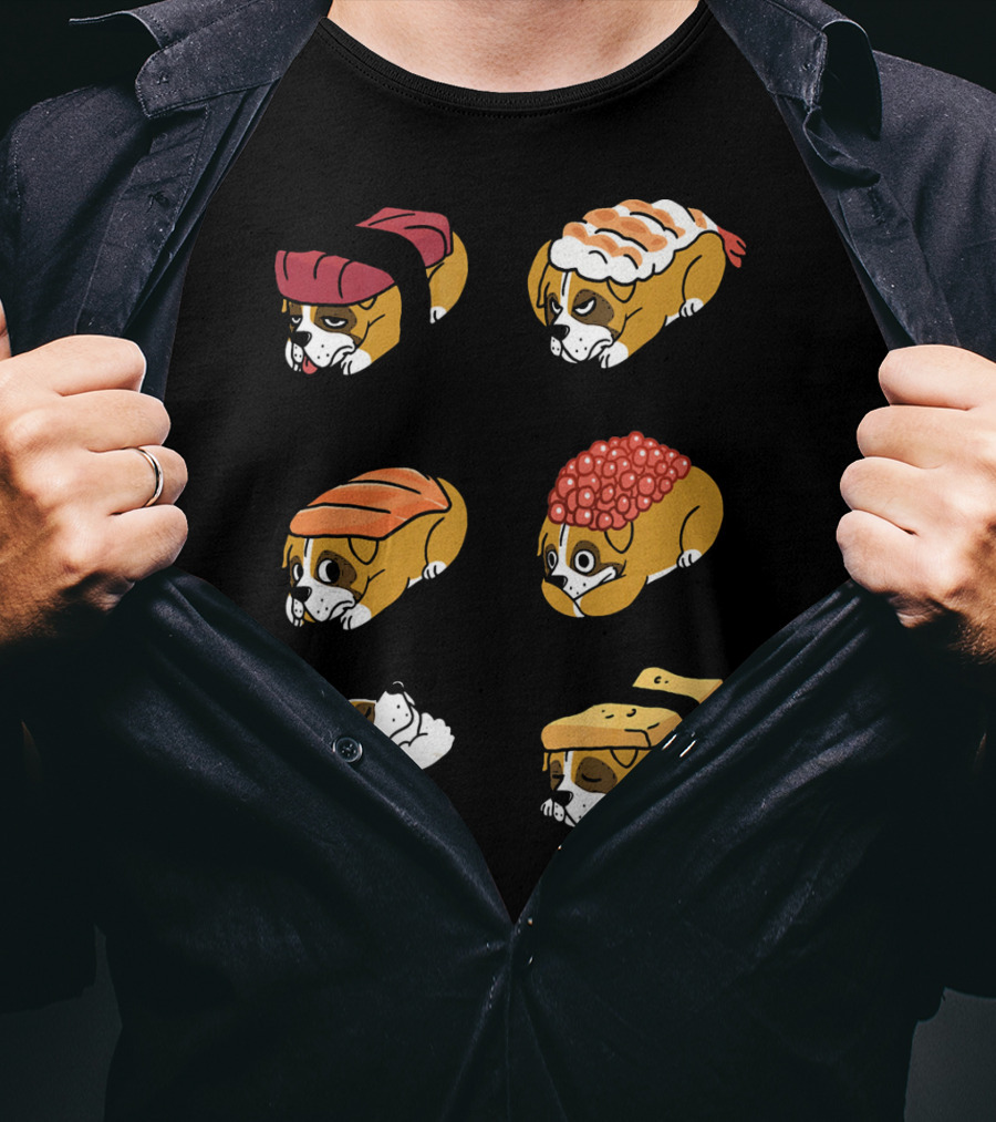 Boxer Dog Nigiri Sushi Funny Dog Boxer Sushi Roll Humor Nigiri Boxer Pups Sushi Styled Boxer Dogs T-Shirt