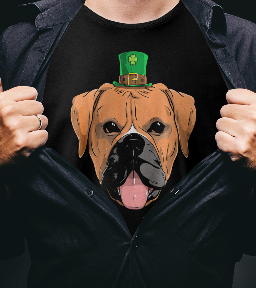 Boxer Dog St Patricks Day Leprechaun Puppy With Hat T-Shirt