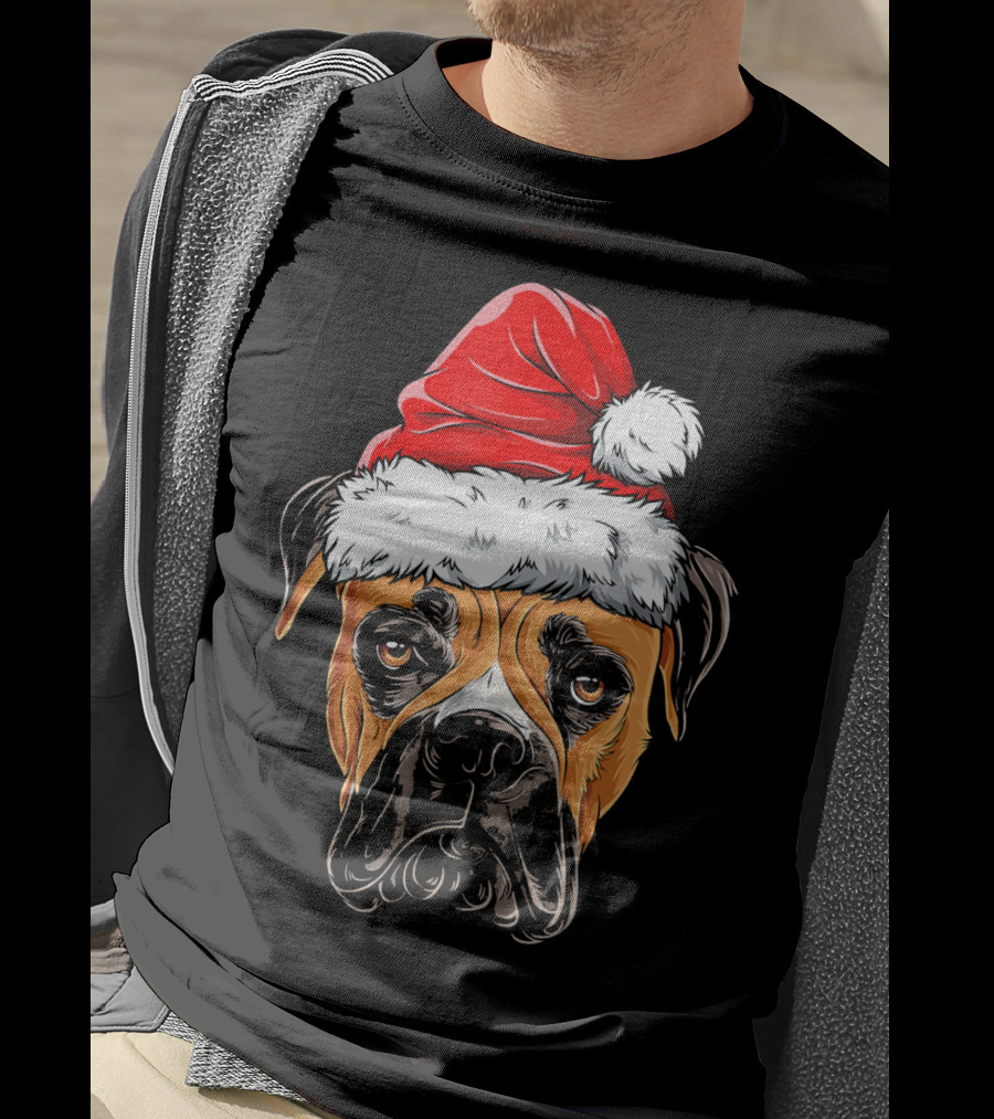 Boxer Dog Wearing Santa Hat T-Shirt