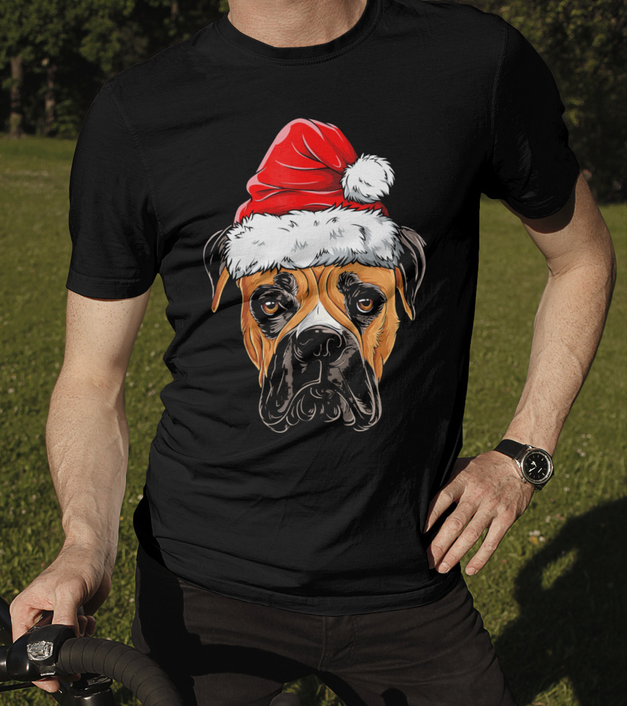 Boxer Dog Wearing Santa Hat T-Shirt