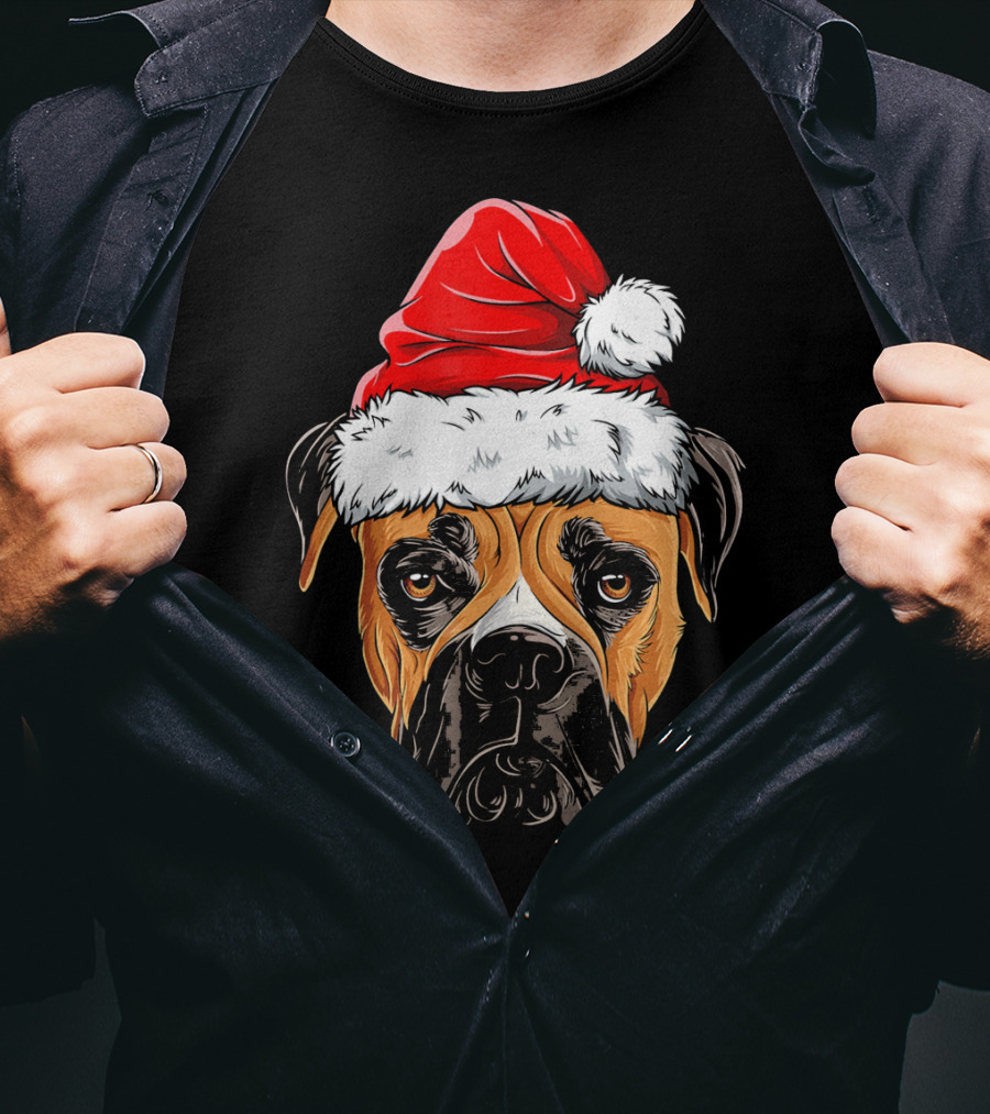 Boxer Dog Wearing Santa Hat T-Shirt