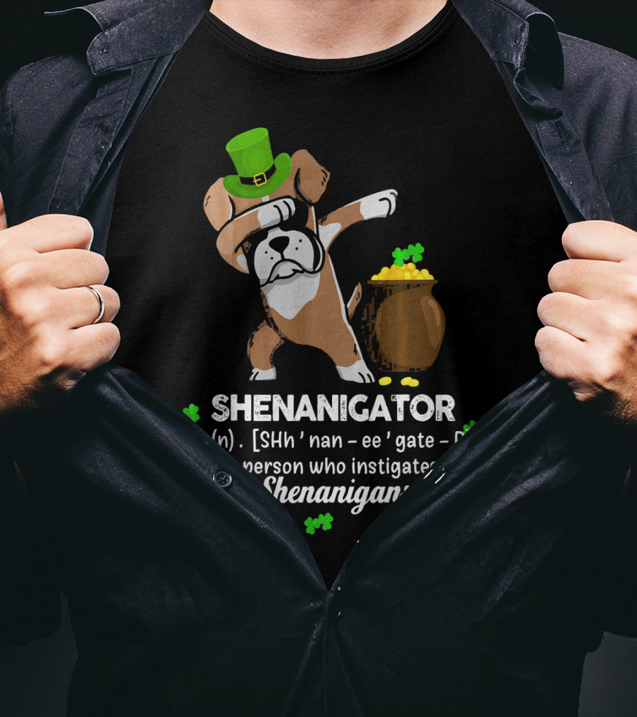 Shenanigator Boxer Dabbing St. Patrick's Day Shenanigans With Hat And Gold T-Shirt