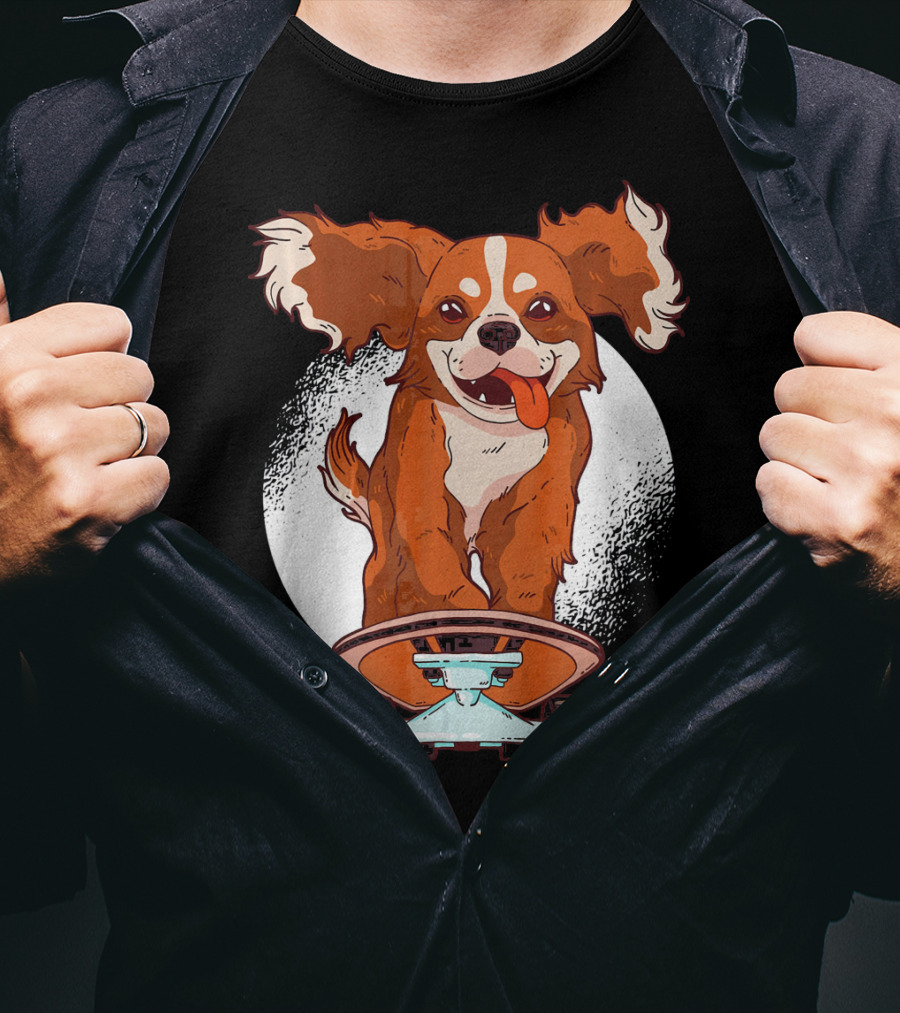 Cavalier Dog On Skateboard With Happy Expression And Energetic Pose T-Shirt