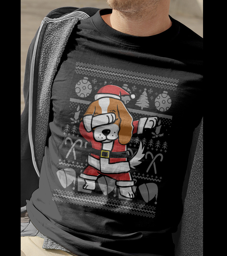 Cavalier King Charles Spaniel Dabbing Santa Christmas Ugly T-Shirt