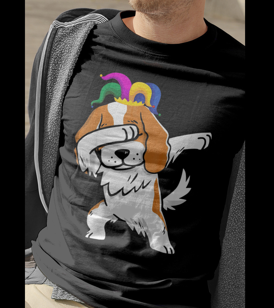 Cavalier King Charles Spaniel Dabbing Jester Hat Mardi Gras T-Shirt