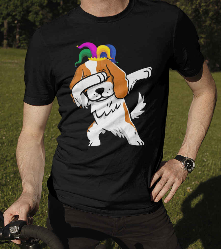 Cavalier King Charles Spaniel Dabbing Jester Hat Mardi Gras T-Shirt